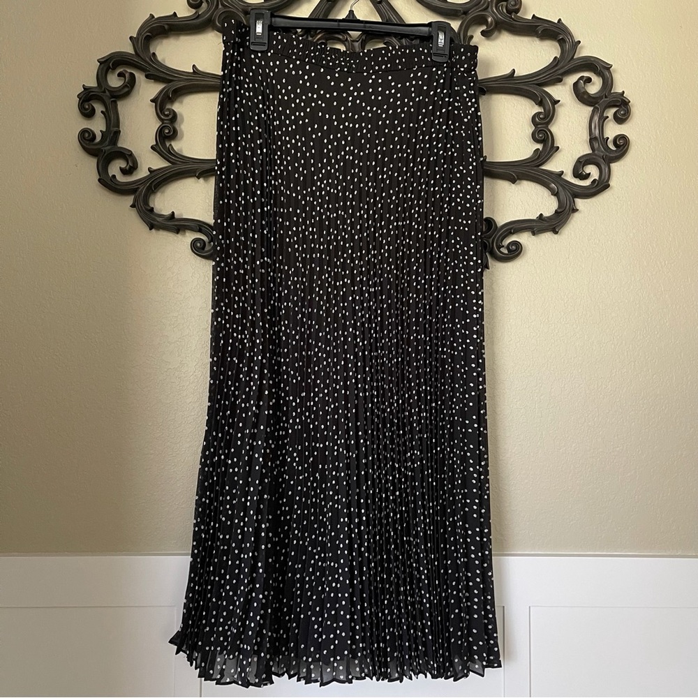 CHAPS Black and White Pleated Polka Dot Maxi Skirt Size Large - Picture 3 of 10